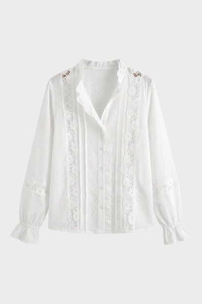 Women's Long Sleeve Blouse with Lace and Ruffles