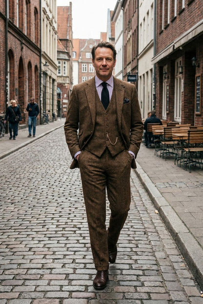mens three piece formal suit tailored wedding suit jacket waistcoat | Camden-London