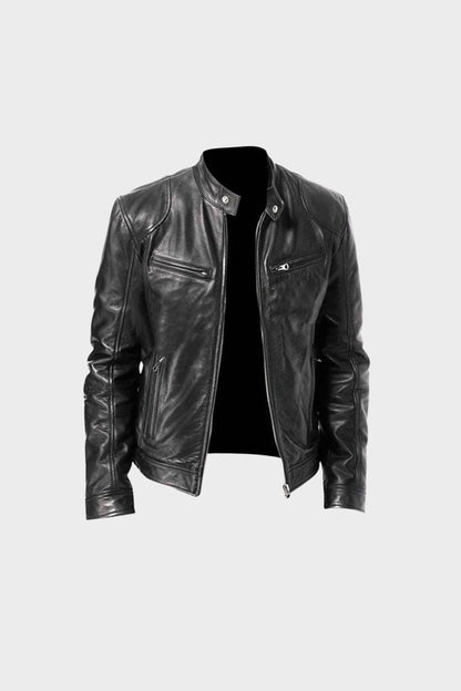 mens leather jacket slim fit zip biker jacket classic casual jacket
