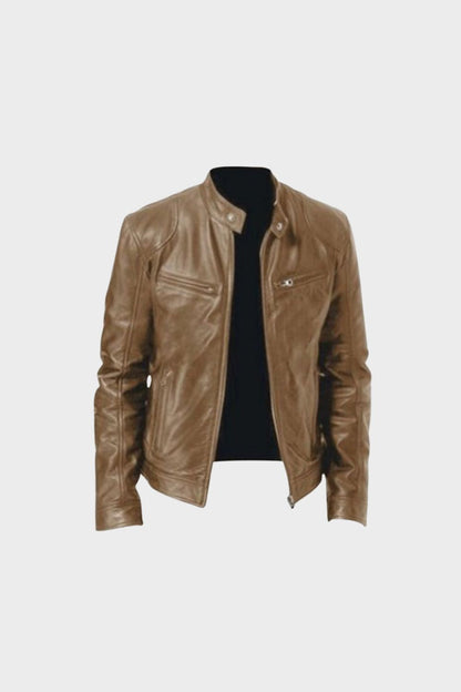 mens leather jacket slim fit zip biker jacket classic casual jacket