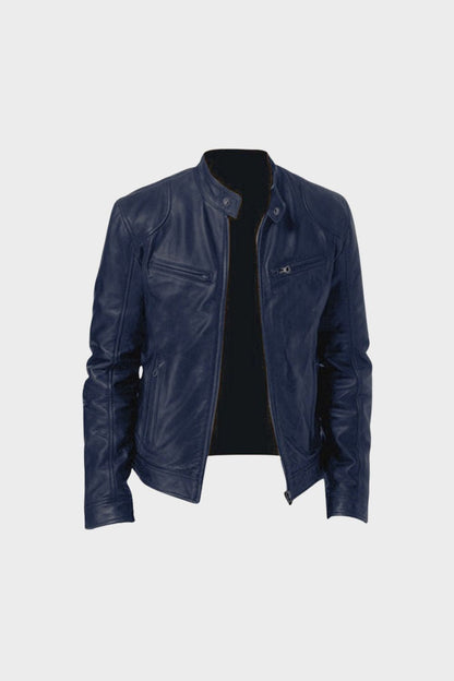 mens leather jacket slim fit zip biker jacket classic casual jacket