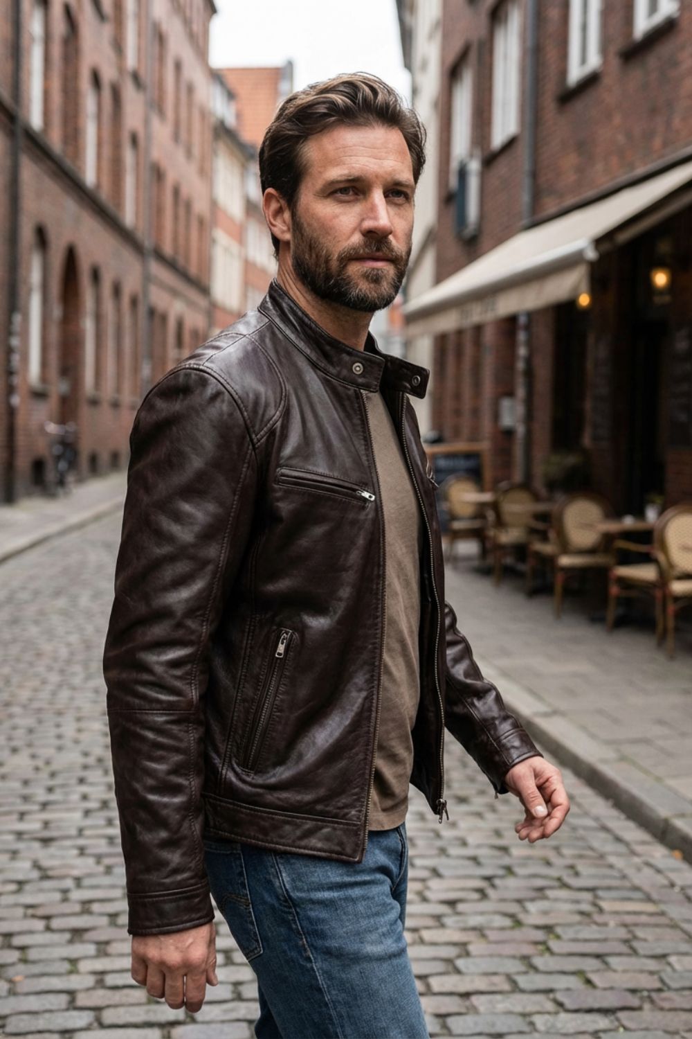 mens leather jacket slim fit zip biker jacket classic casual jacket