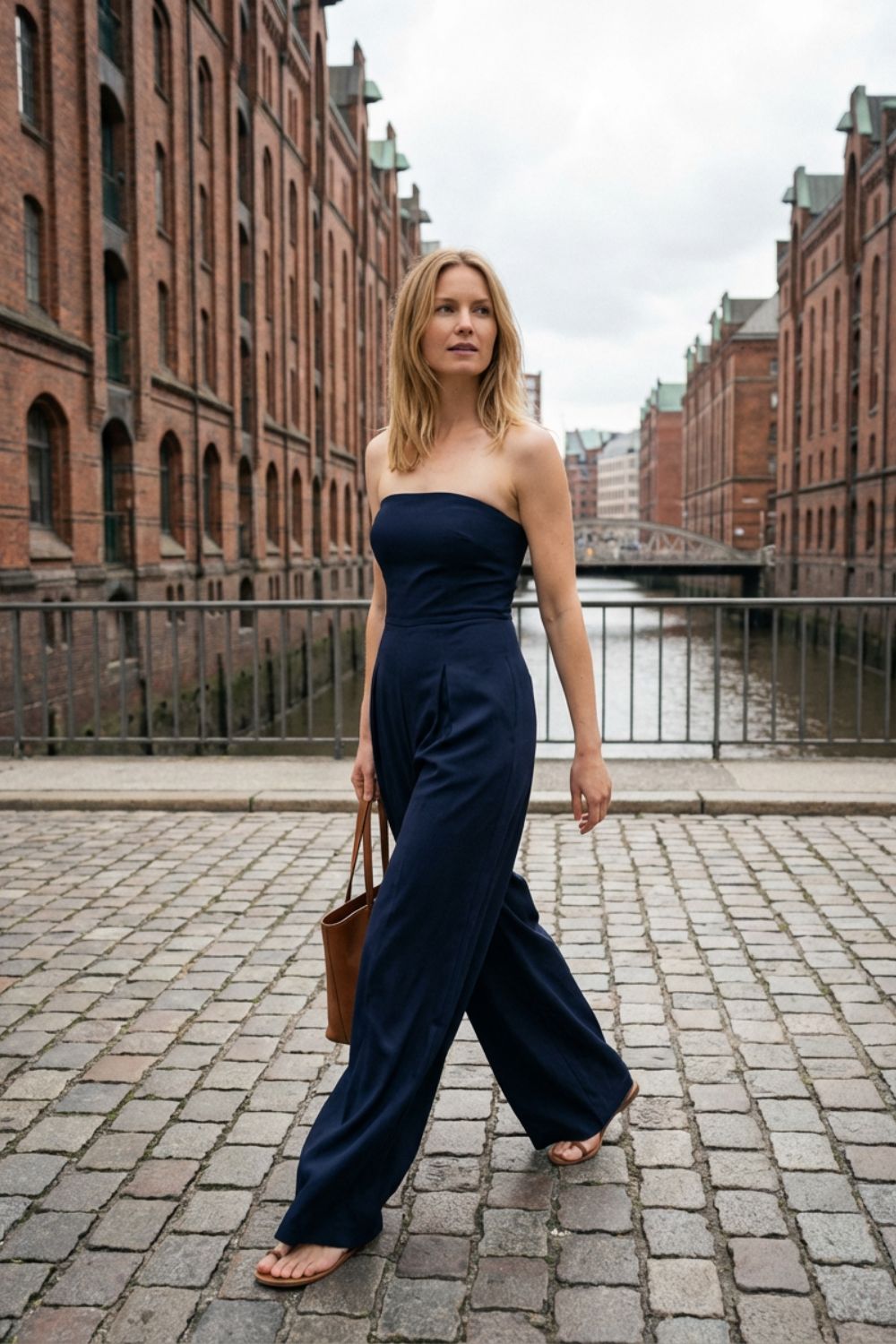 Women's Bandeau Jumpsuit with Wide Legs