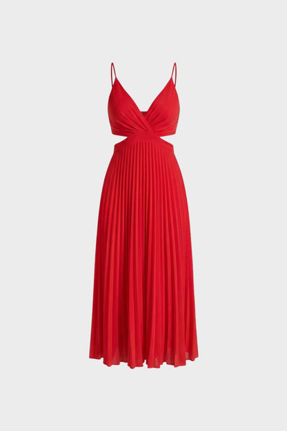 Maxi Dress for Women with Pleats and V-Neck