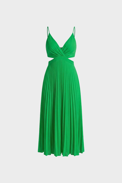 Maxi Dress for Women with Pleats and V-Neck