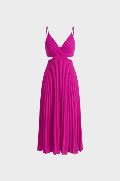 Maxi Dress for Women with Pleats and V-Neck