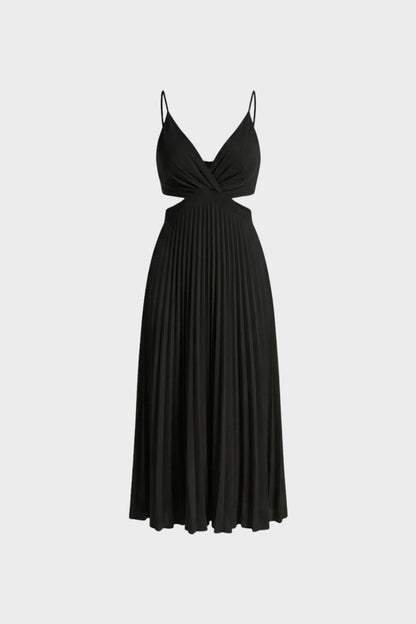 Maxi Dress for Women with Pleats and V-Neck