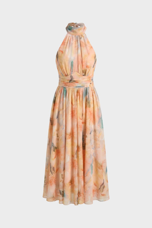 Women's Maxi Dress with Floral Pattern and Halter Neck
