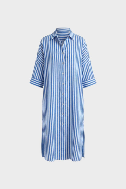 Striped Shirt Dress for Women with Button Placket