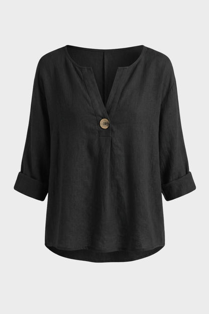 Women's Blouse with V-Neck and Button