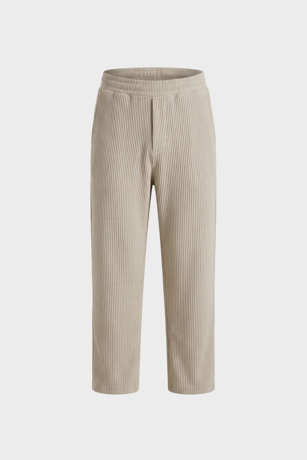 Men's Trousers with Elastic Waistband, Straight Cut, Ribbed