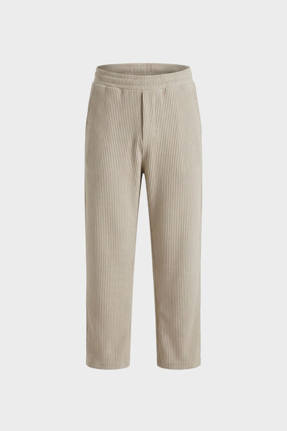 Men's Trousers with Elastic Waistband, Straight Cut, Ribbed