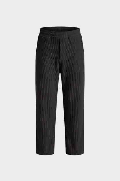 Men's Trousers with Elastic Waistband, Straight Cut, Ribbed