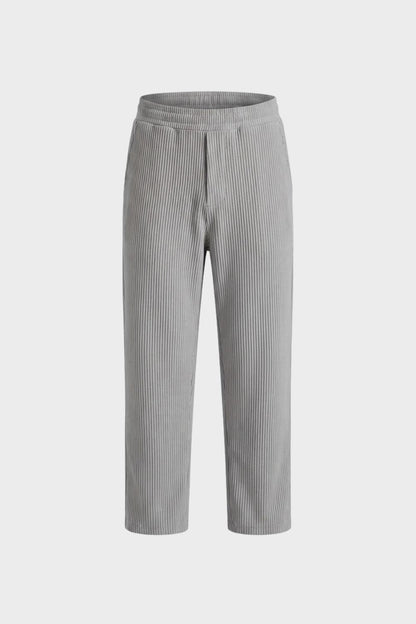 Men's Trousers with Elastic Waistband, Straight Cut, Ribbed