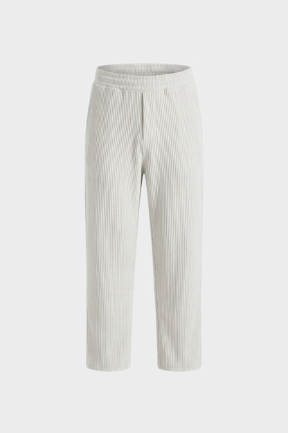 Men's Trousers with Elastic Waistband, Straight Cut, Ribbed