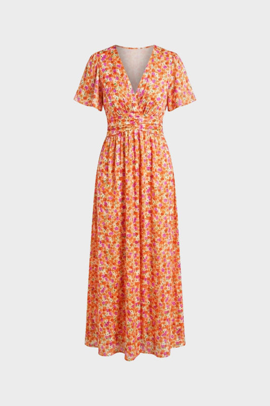 womens floral v neck midi dress elegant summer party dress | Camden-London