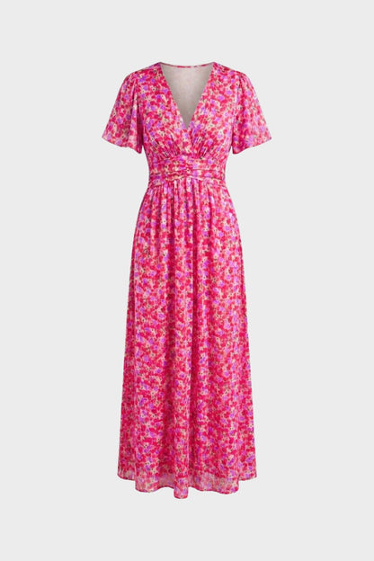 womens floral v neck midi dress elegant summer party dress | Camden-London