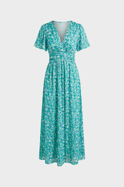 womens floral v neck midi dress elegant summer party dress | Camden-London