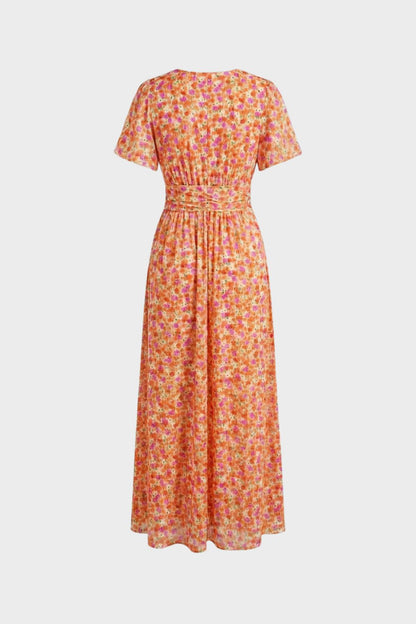 womens floral v neck midi dress elegant summer party dress | Camden-London