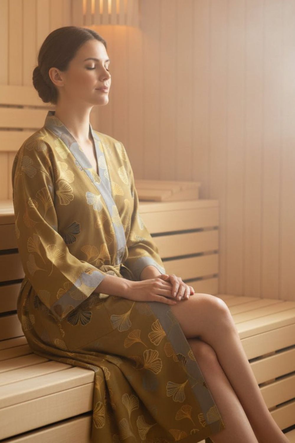 Kimono Women's Bathrobe with Belt and Pattern Knee-Length