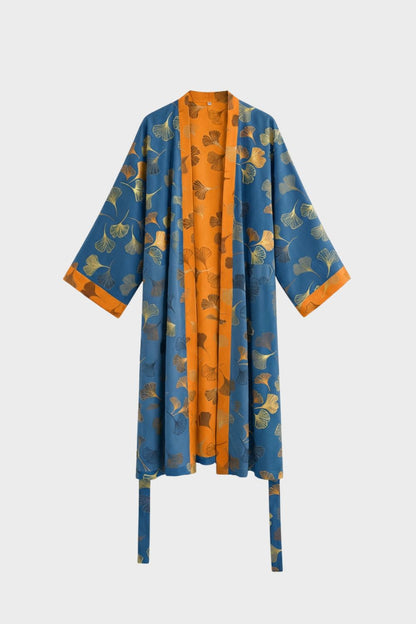 Kimono Women's Bathrobe with Belt and Pattern Knee-Length