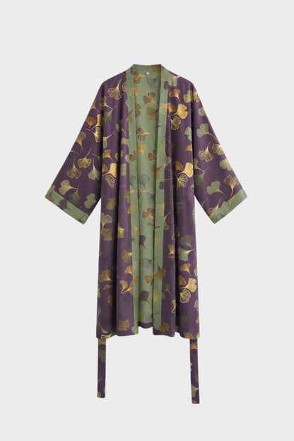 Kimono Women's Bathrobe with Belt and Pattern Knee-Length