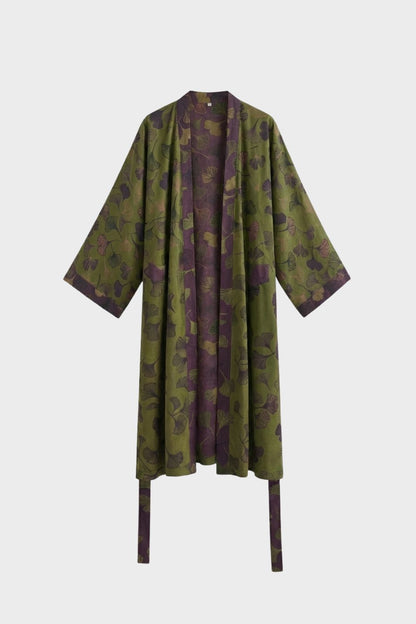Kimono Women's Bathrobe with Belt and Pattern Knee-Length
