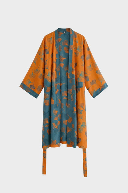 Kimono Women's Bathrobe with Belt and Pattern Knee-Length
