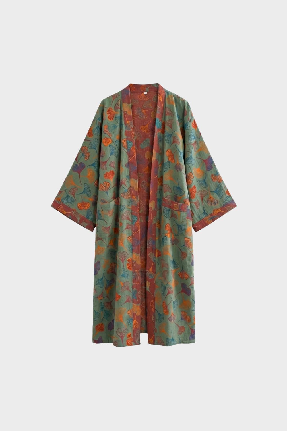 Kimono Women's Bathrobe with Belt and Pattern Knee-Length