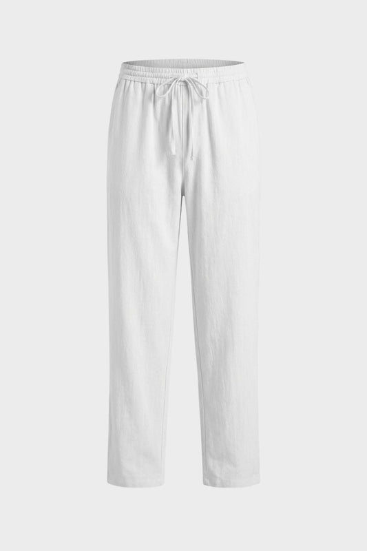 Men's Linen Trousers with Elastic Waistband and Drawstring