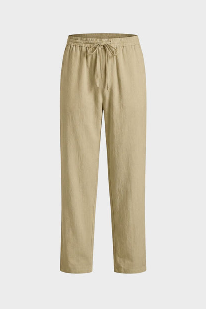 Men's Linen Trousers with Elastic Waistband and Drawstring