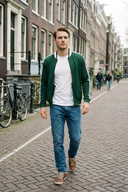 Men's Training Jacket with Zip and Stand-Up Collar