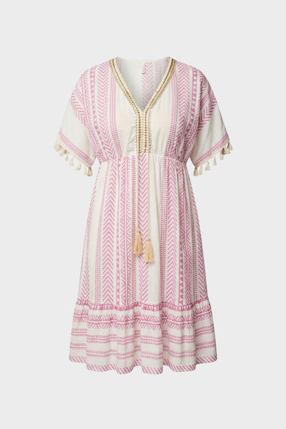 Summer Dress for Women V-Neck with Pattern and Tassels