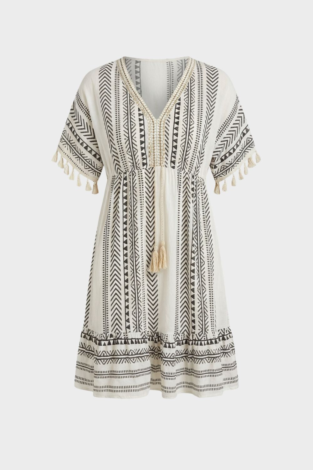 Summer Dress for Women V-Neck with Pattern and Tassels