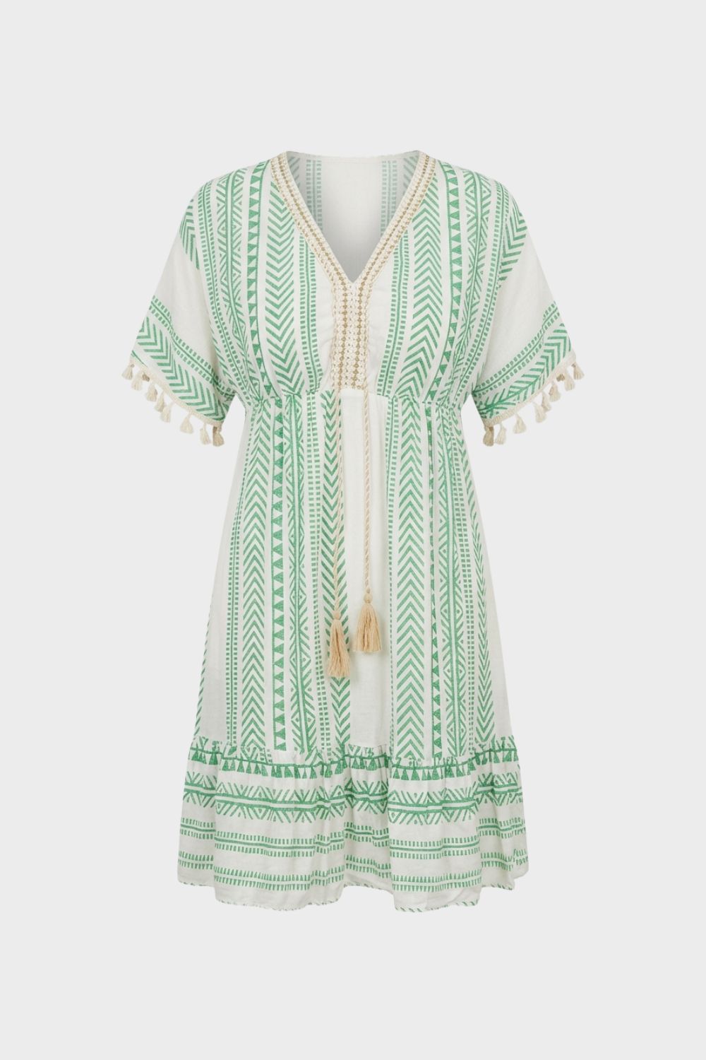 Summer Dress for Women V-Neck with Pattern and Tassels