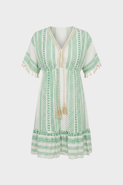 Summer Dress for Women V-Neck with Pattern and Tassels