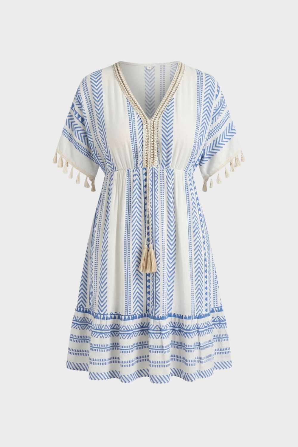 Summer Dress for Women V-Neck with Pattern and Tassels
