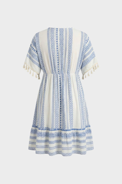 Summer Dress for Women V-Neck with Pattern and Tassels