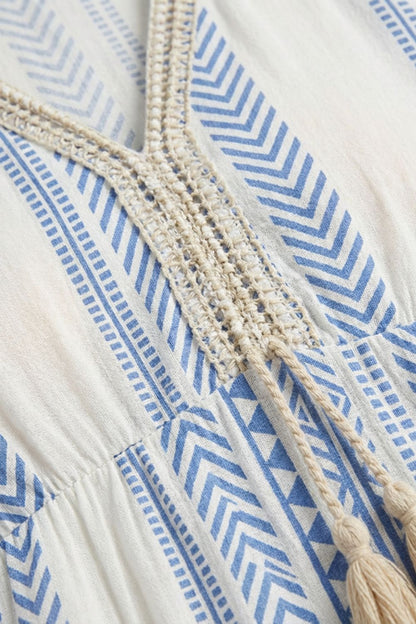 Summer Dress for Women V-Neck with Pattern and Tassels