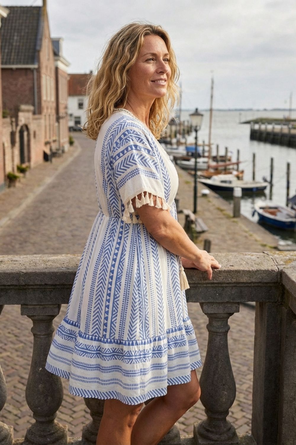 Summer Dress for Women V-Neck with Pattern and Tassels