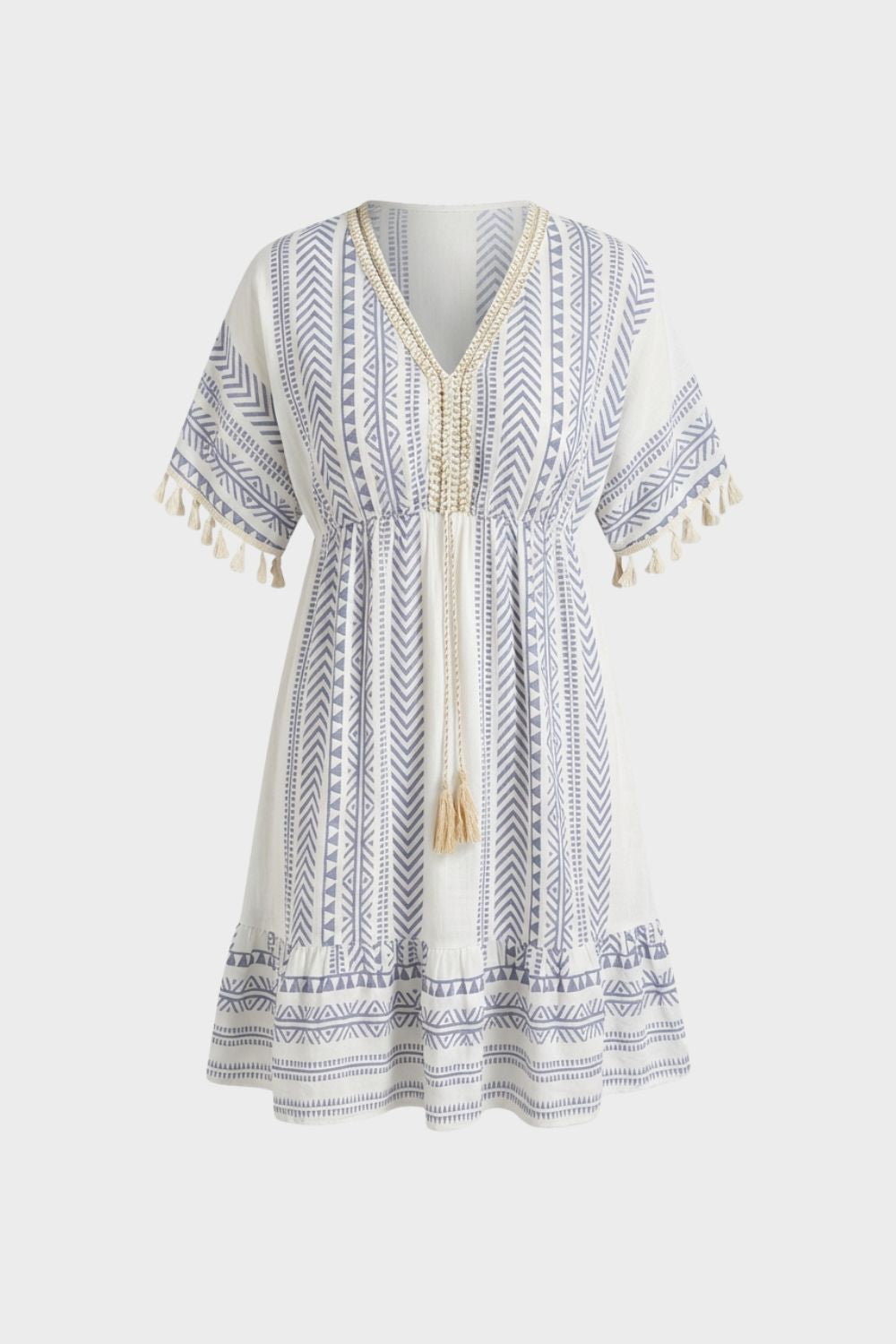 Summer Dress for Women V-Neck with Pattern and Tassels