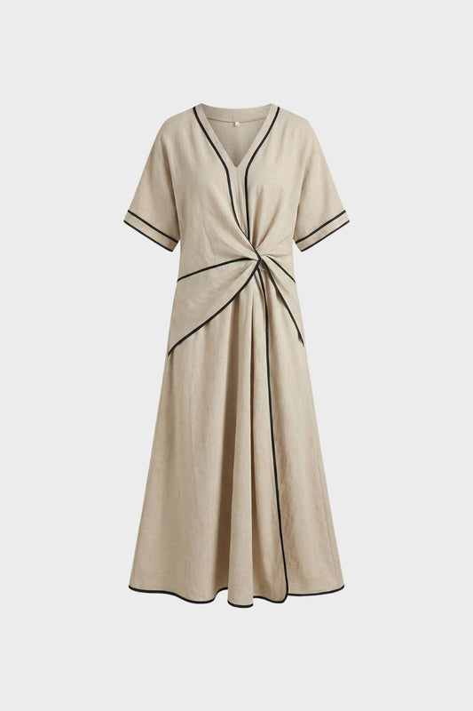 Women’s Midi Dress with Wrap Detail and V-Neck
