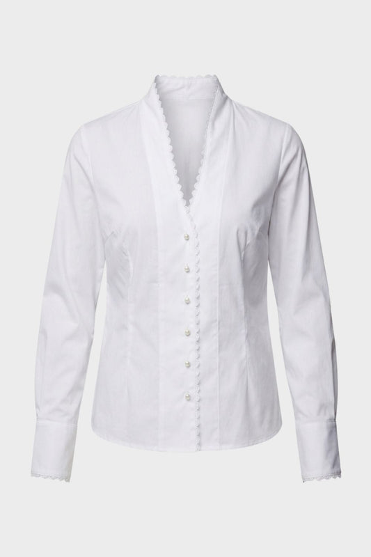 womens long sleeve button blouse elegant lace trim shirt | Camden-London