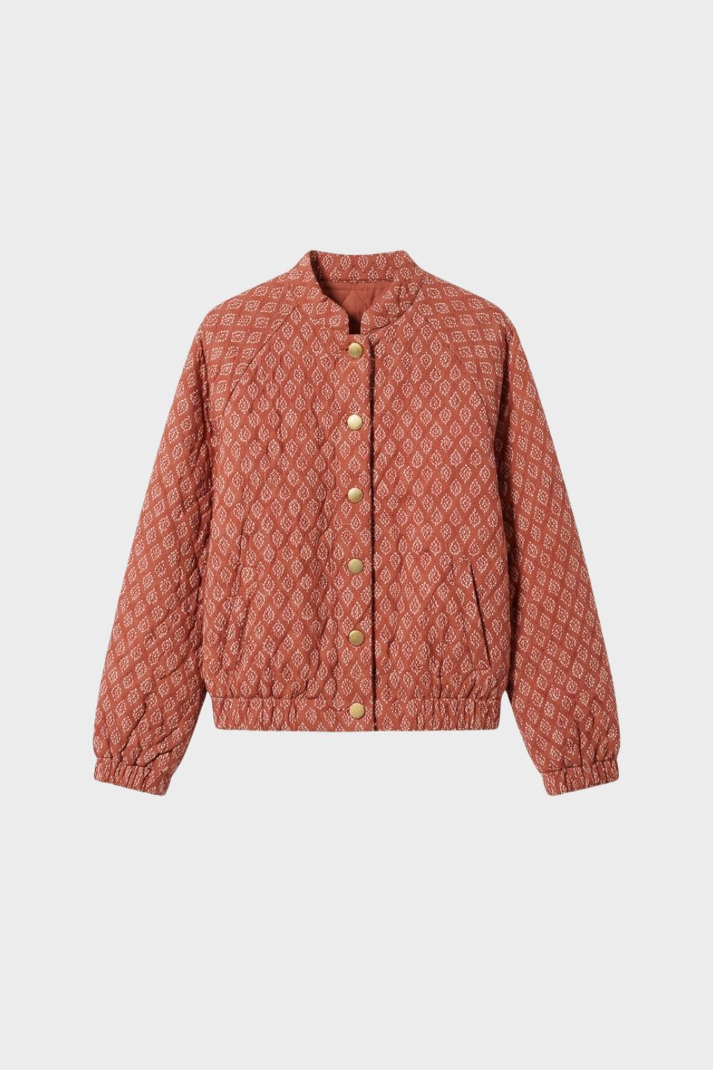 Women's Quilted Jacket with Press Studs and Stand-Up Collar