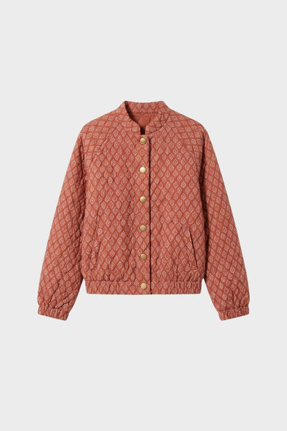Women's Quilted Jacket with Press Studs and Stand-Up Collar