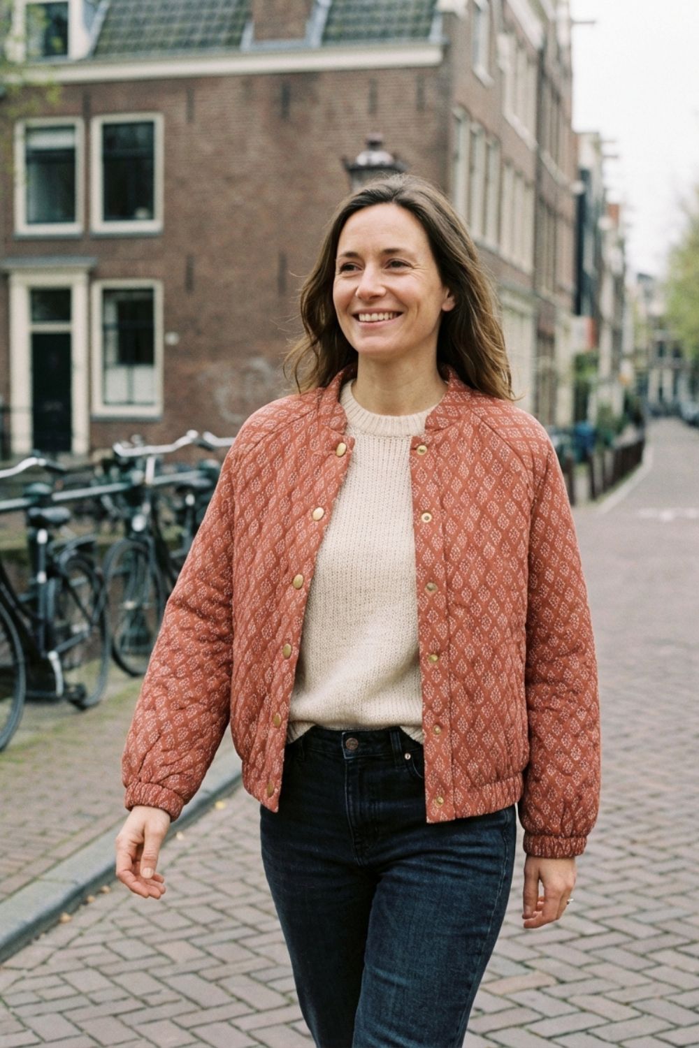 Women's Quilted Jacket with Press Studs and Stand-Up Collar