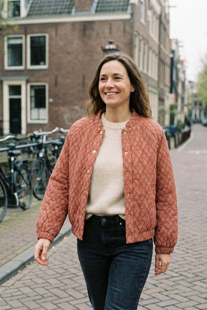 Women's Quilted Jacket with Press Studs and Stand-Up Collar
