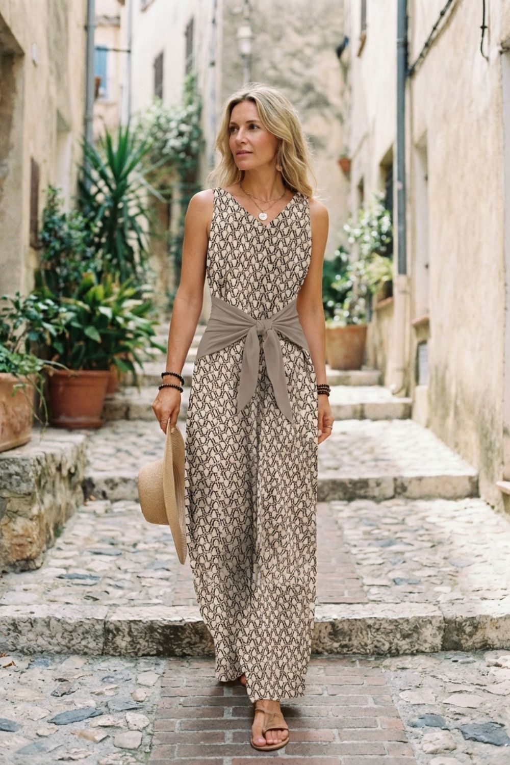 Women's Jumpsuit with V-Neck and Wide Leg