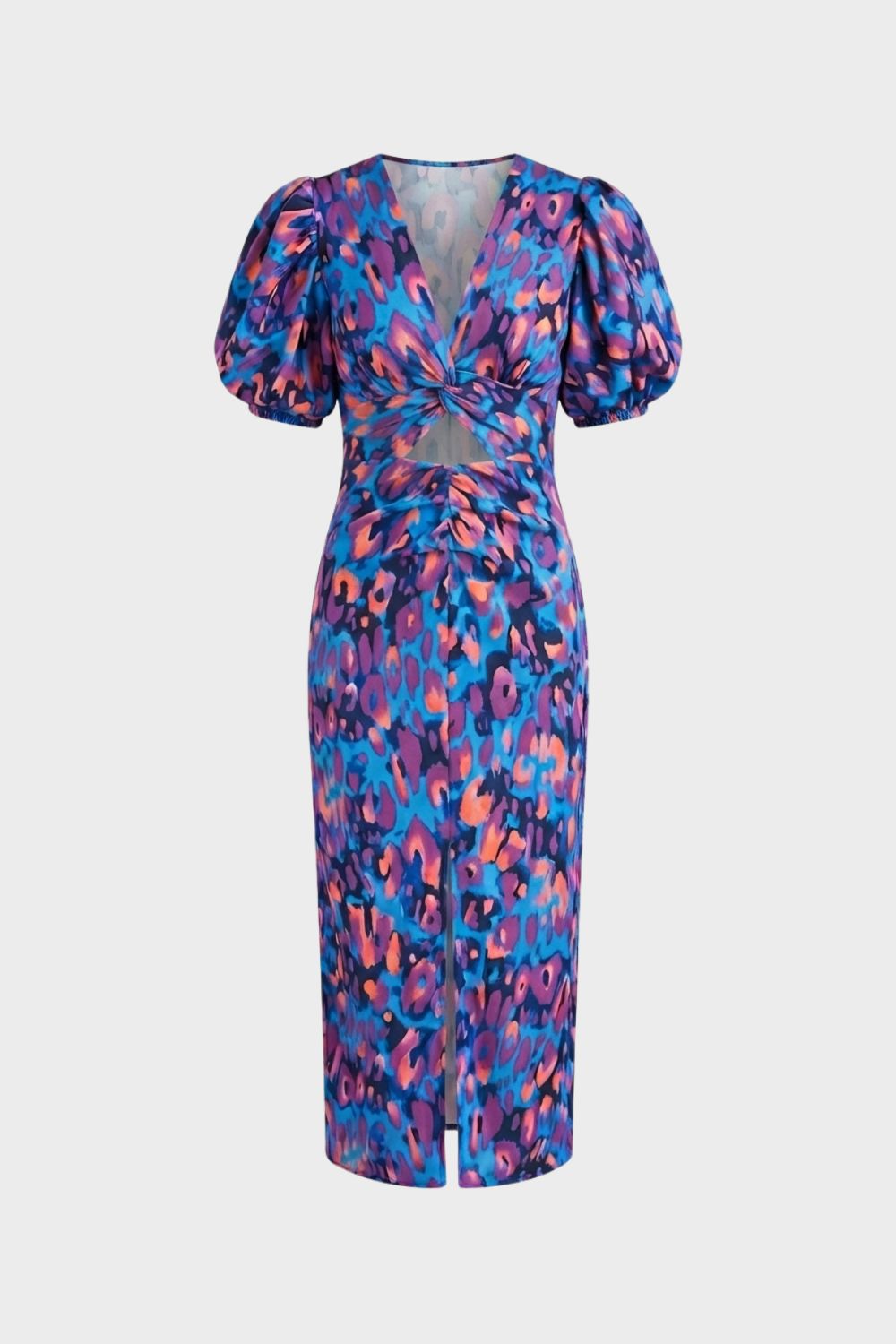 womens floral midi dress puff sleeve elegant fitted dress | Camden-London
