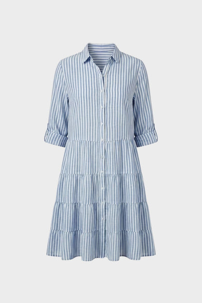 Women's Shirt Dress with Stripes and Button Placket